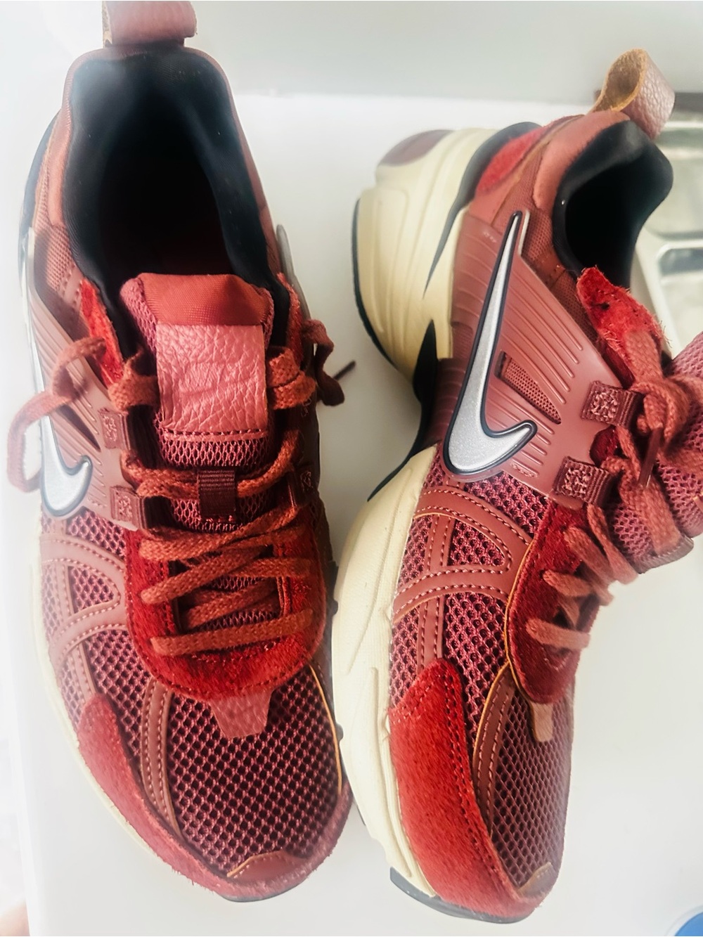 Nike Rust Red and Cream Women's Chunky Sneaker